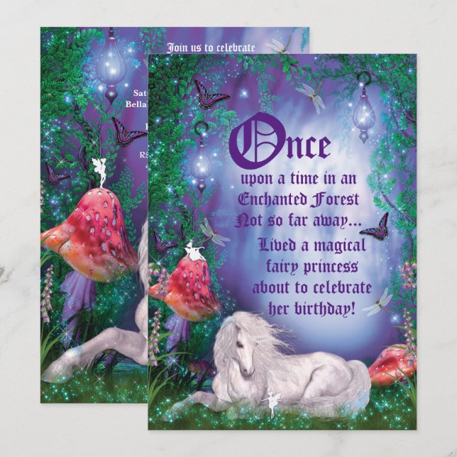 Enchanted Fairy Unicorn Forest Party Invitation (Front/Back)