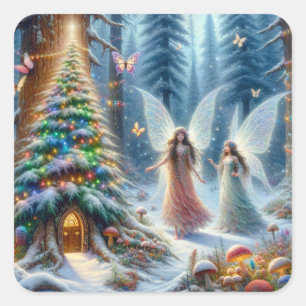 Enchanted Fairytale Forest Personalized Christmas Square Sticker