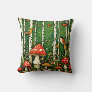 🍄 Enchanted Fairytale Mushrooms Mystical Forest Throw Pillow
