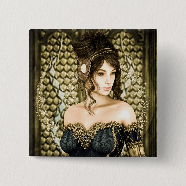 Enchanted Fairytale Princess Portrait 2 Inch Square Button (Front)