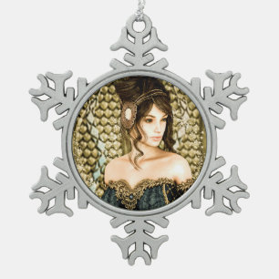 Enchanted Fairytale Princess Portrait Snowflake Pewter Christmas Ornament