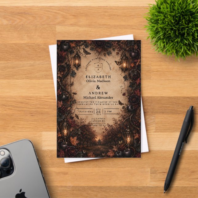 Enchanted Fall Goth Wedding Acrylic Invitations (Insitu (Invitation Card))