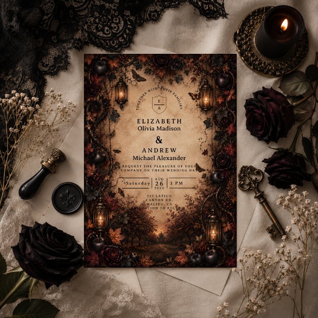 Enchanted Fall Goth Wedding Invitation (Creator Uploaded)