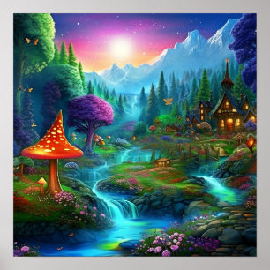 Enchanted Fantasy Colourful Magical Whimsical Land Poster