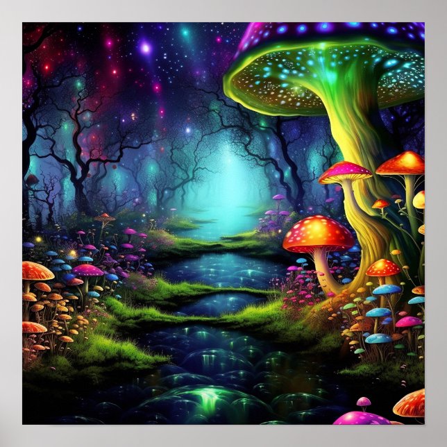 Enchanted Fantasy Colourful Magical Whimsical Land Poster (Front)