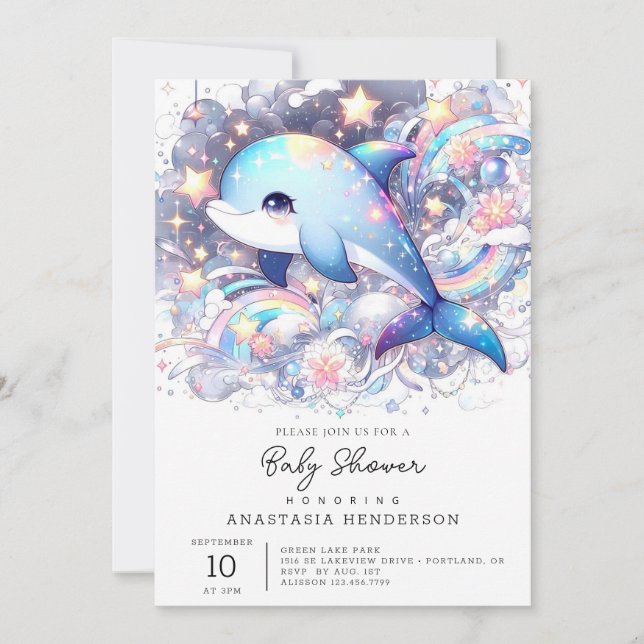 Enchanted Fantasy Dolphin Baby Shower  Invitation (Front)