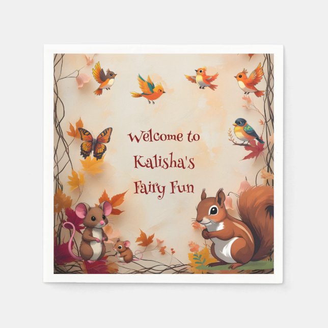 Enchanted Fantasy Fall Autumn Forest Animals Napkin (Front)