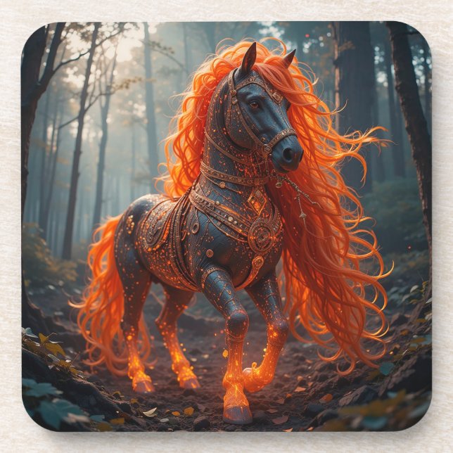 Enchanted Fiery Horse With Vibrant Mane Coaster (Front)