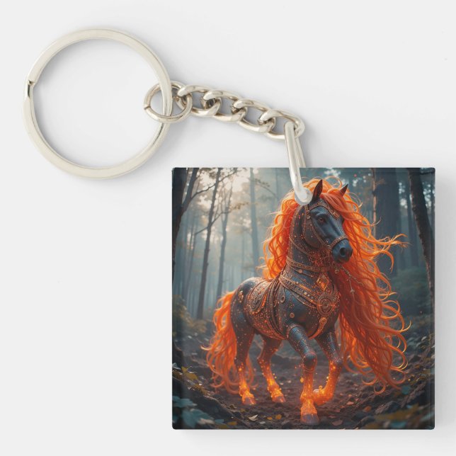 Enchanted Fiery Horse With Vibrant Mane Keychain (Front)