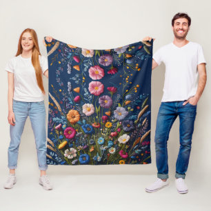 Enchanted Flora Embroidered Wildflower Meadow Fleece Blanket