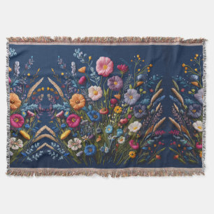 Enchanted Flora Embroidered Wildflower Meadow Throw Blanket