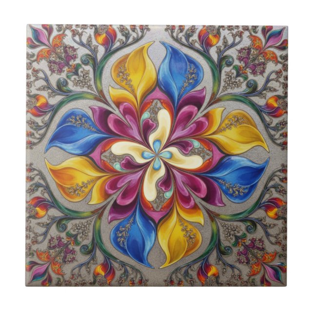 Enchanted Flora Emerald Gold Botanical Tile (Front)