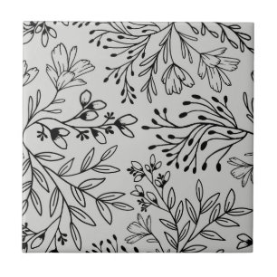 Enchanted Floral Meadow Dreams L2 Grey Black Flora Tile