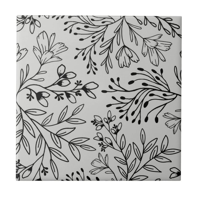 Enchanted Floral Meadow Dreams L2 Grey Black Flora Tile (Front)