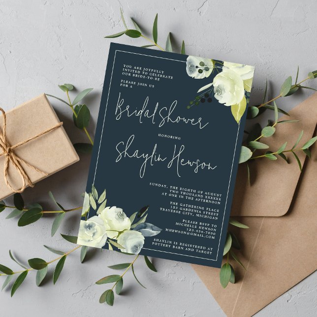 Enchanted Floral Midnight Blue Bridal Shower Invitation (Creator Uploaded)