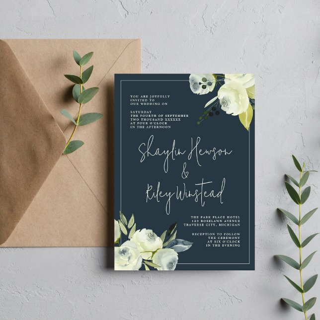 Enchanted Floral Midnight Blue Flowers Wedding Invitation (Creator Uploaded)
