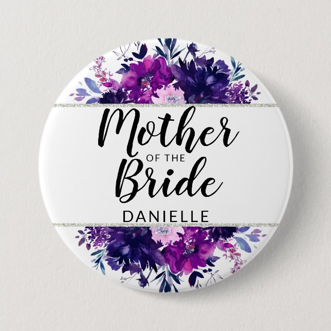 Enchanted Floral Mother of the Bride Monogrammed 3 Inch Round Button (Front)