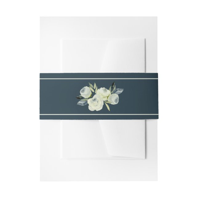 Enchanted Floral Navy Blue Wedding Invitation Invitation Belly Band (Front Example)