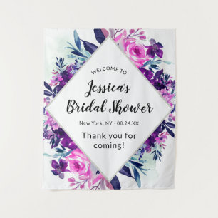 Enchanted Floral Purple Bridal Shower Welcome Tapestry