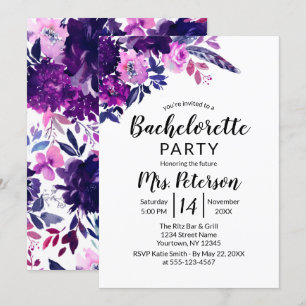 Enchanted Floral Purple Flower Bachelorette Party Invitation