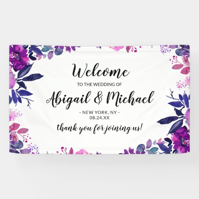 Enchanted Floral Purple Wedding Sign Welcome (Horizontal)