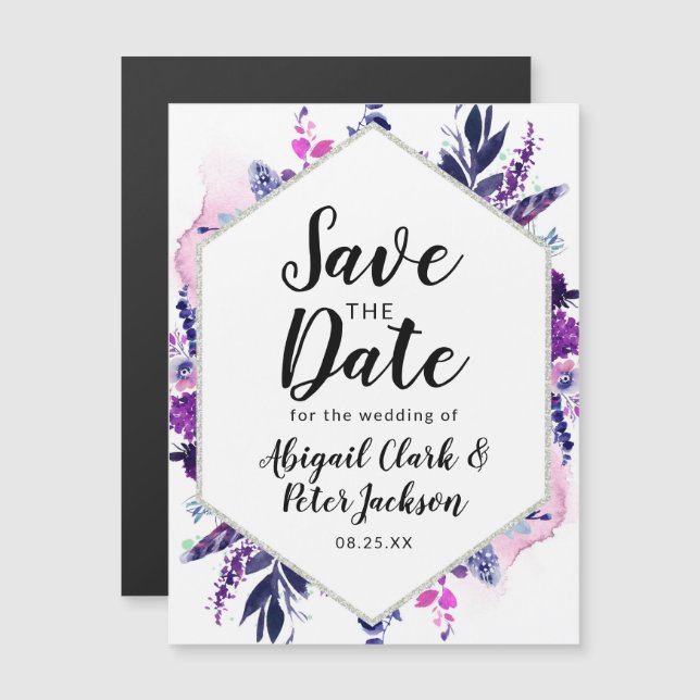 Enchanted Floral Save the Date Magnetic Card (Front/Back)
