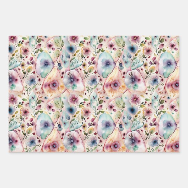 Enchanted Floral Trio Wrapping Paper Sheet (Front)