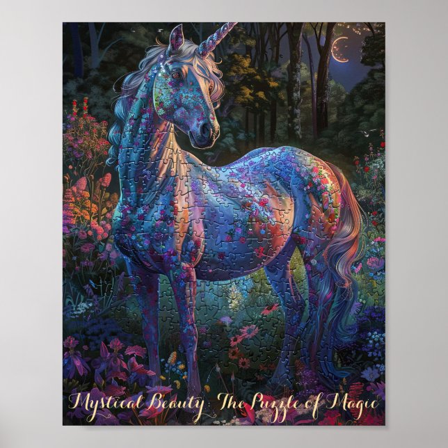 Enchanted Floral Unicorn Puzzle - Mystical Fantasy Poster (Front)