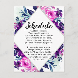 Enchanted Floral Violet Diamond Wedding Schedule Enclosure Card
