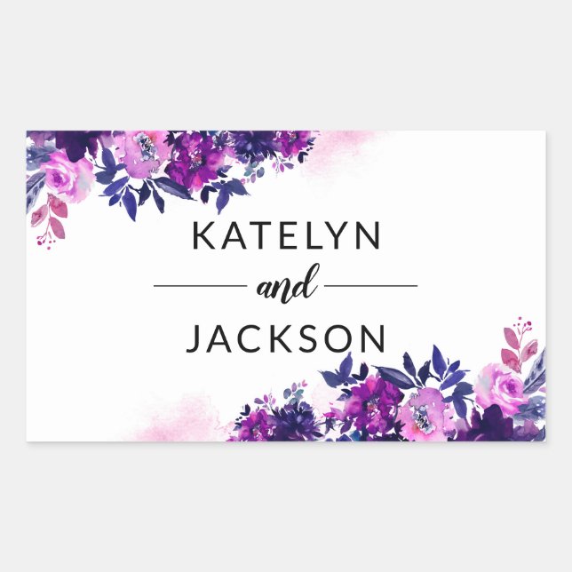 Enchanted Floral Violet Purple Wedding Monogram Sticker (Front)