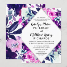 Enchanted Floral Violet Watercolor Diamond Wedding