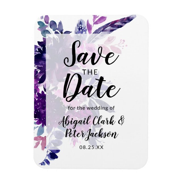 Enchanted Floral Violet Watercolor Save the Date Magnet (Vertical)