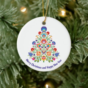 Enchanted Florals: A Yuletide Tapestry of Folklore Ceramic Ornament