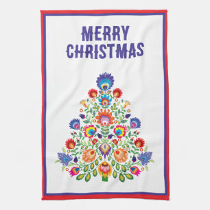 Enchanted Florals: A Yuletide Tapestry of Folklore Kitchen Towel