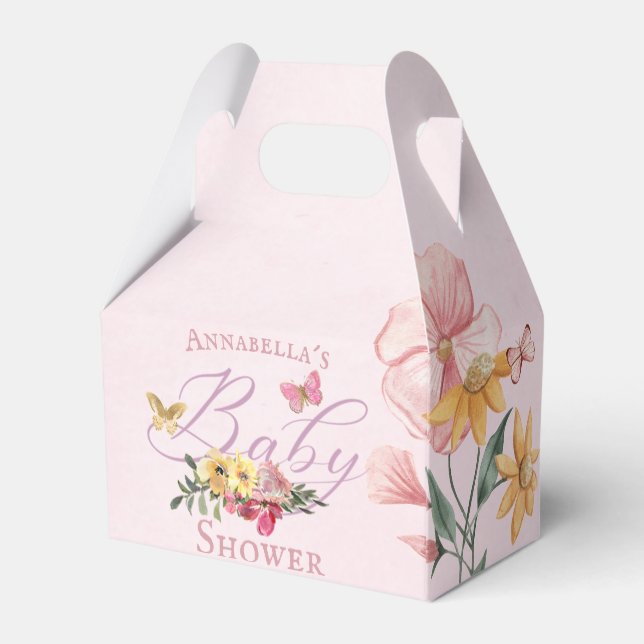 Enchanted Flowers and Butterflies Pink Baby Shower Favor Box (Back Side)
