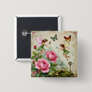 Enchanted Flroral Fairies Garden 2 Inch Square Button