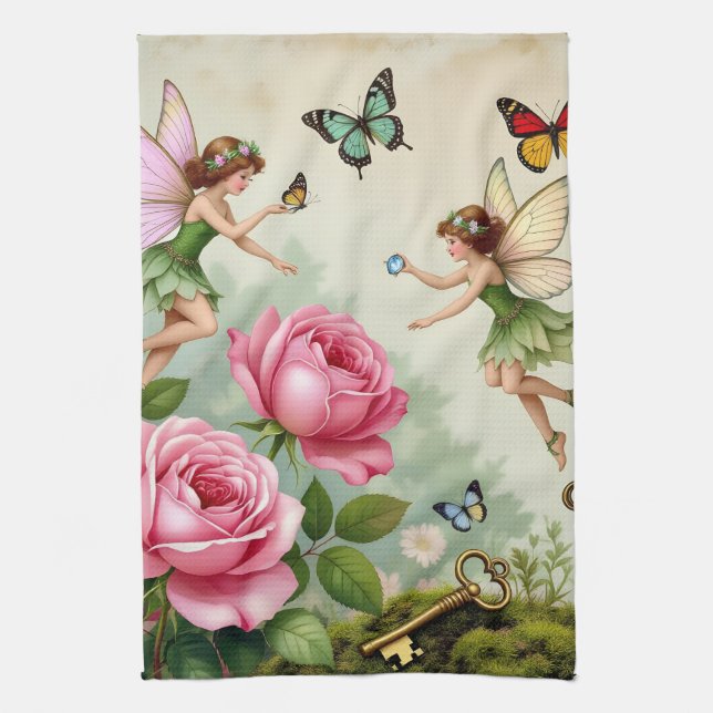 Enchanted Flroral Fairies Garden Kitchen Towel (Vertical)