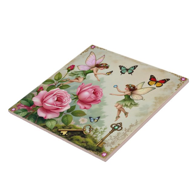 Enchanted Flroral Fairies Garden Tile (Side)