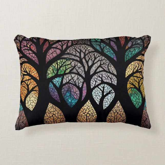 Enchanted Forest: A Stained Glass Masterpiece Accent Pillow (Front)
