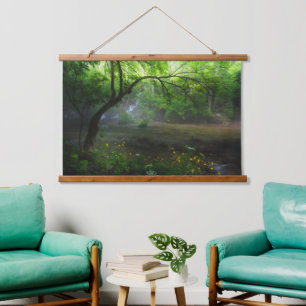 Enchanted forest and waterfall hanging tapestry
