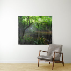 Enchanted forest and waterfall tapestry