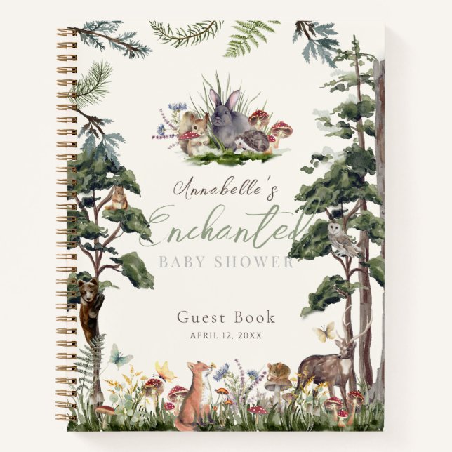 Enchanted Forest Animals Baby Shower Guest Book (Front)