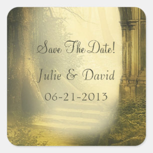 Enchanted Forest Arch Save The Date Square Sticker