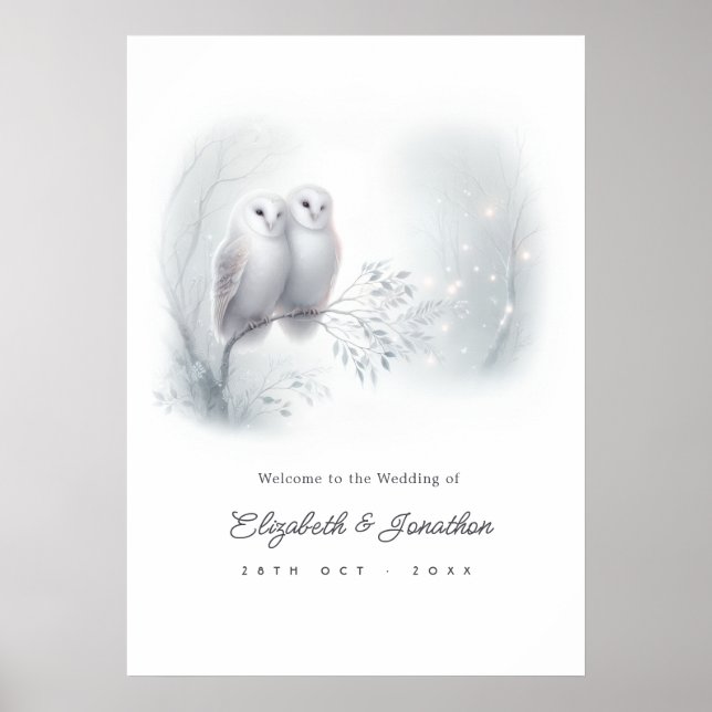 Enchanted Forest Barn Owl Wedding Welcome Sign (Front)