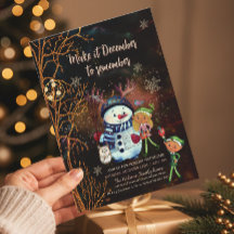 Enchanted Forest Black Gold Snowman Elves 