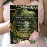 Enchanted Forest Blush Floral Quinceañera Sweet 16 Invitation<br><div class="desc">Personalize this enchanting Quinceañera / Sweet 16 birthday invitation easily and quickly. Simply click the Edit Using Design Tools button to further edit the text, change font styles and font colours. Featuring a girl dressed in a rose gold / blush dress, blush pink flowers and an enchanted forest background. The...</div>