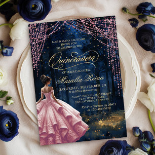 Enchanted Forest Blush Pink Quinceañera Invitation