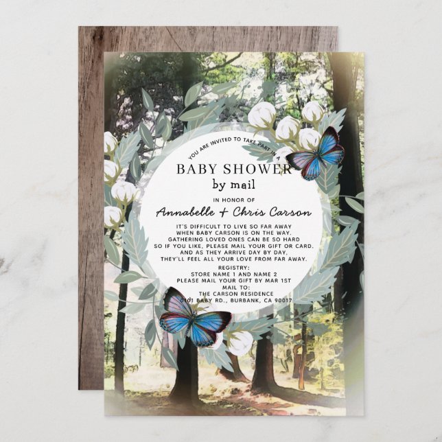 Enchanted Forest Butterfly Baby Shower by Mail Invitation (Front/Back)