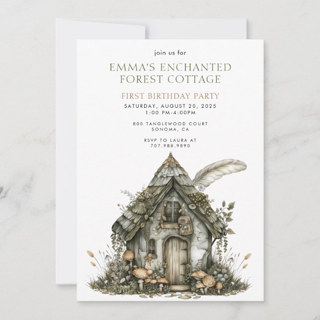 Enchanted Forest Cottage 1st Birthday  Invitation (Front)