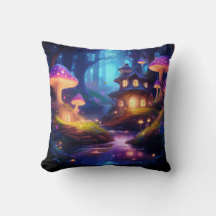 Enchanted Forest Cottage – Mystical Mushroom Artwo Throw Pillow